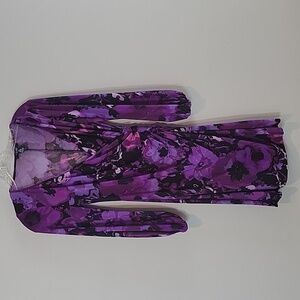 Chaps Purple Floral ruched wrap dress
